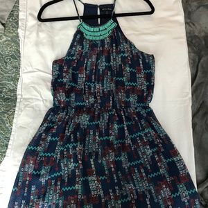 Navy Dress with Turquoise and Red Accents